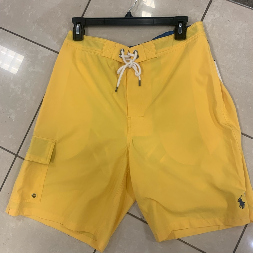 Ralph Lauren Yellow Swim Trunks with Drawstring Waist and Quick-Dry Fabric